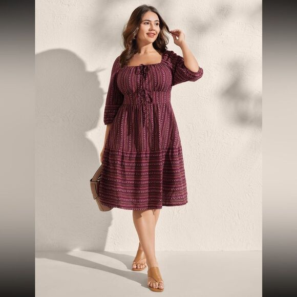 BloomChic Fall Stripes Cinched-Waist Tie Midi Dress – Size 1X - NWT - Picture 3 of 7